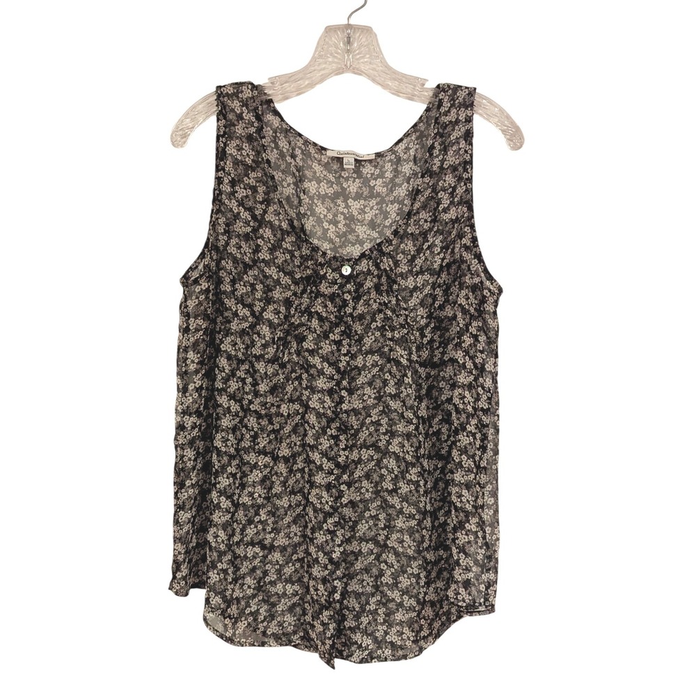 Quintessential Black Floral Sheer Layering Sleeveless Romantic Tank Top Size‎ L